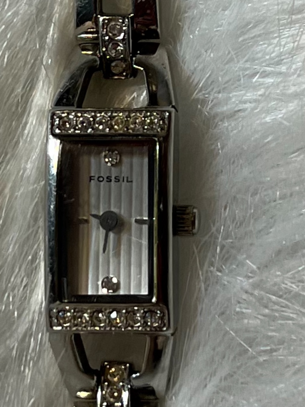 Fossil Silver Crystal Accent Ladies Bracelet Watch Stainless Steel Needs Battery